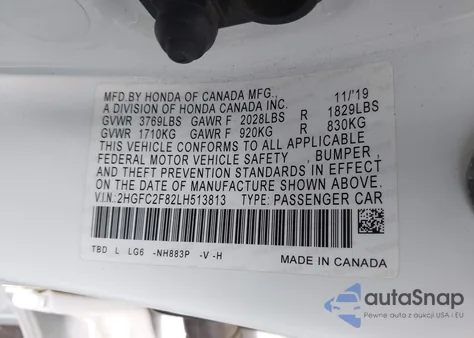 2020 Honda Civic Sport из США, поврежденный, VIN 2HGFC2F82LH513813